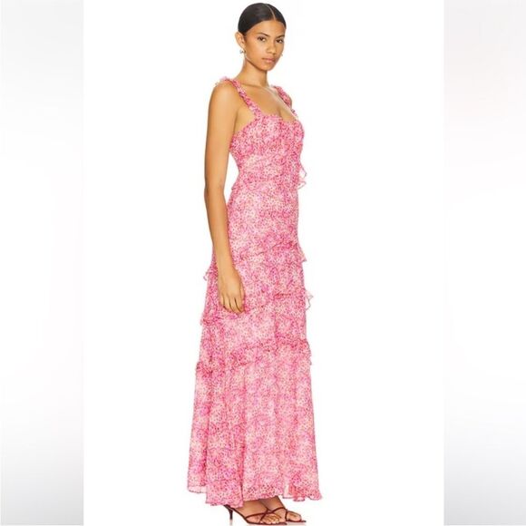 NWT ASTR The Label Olina Pink Ditsy Floral Ruffle Maxi Dress - Picture 4 of 8